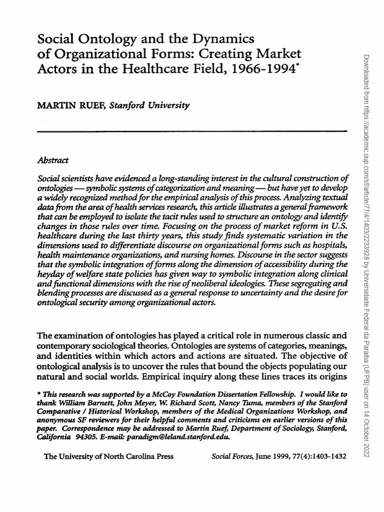 Ruef M. (1999) - Social Ontology and The Dynamics of Organizational ...