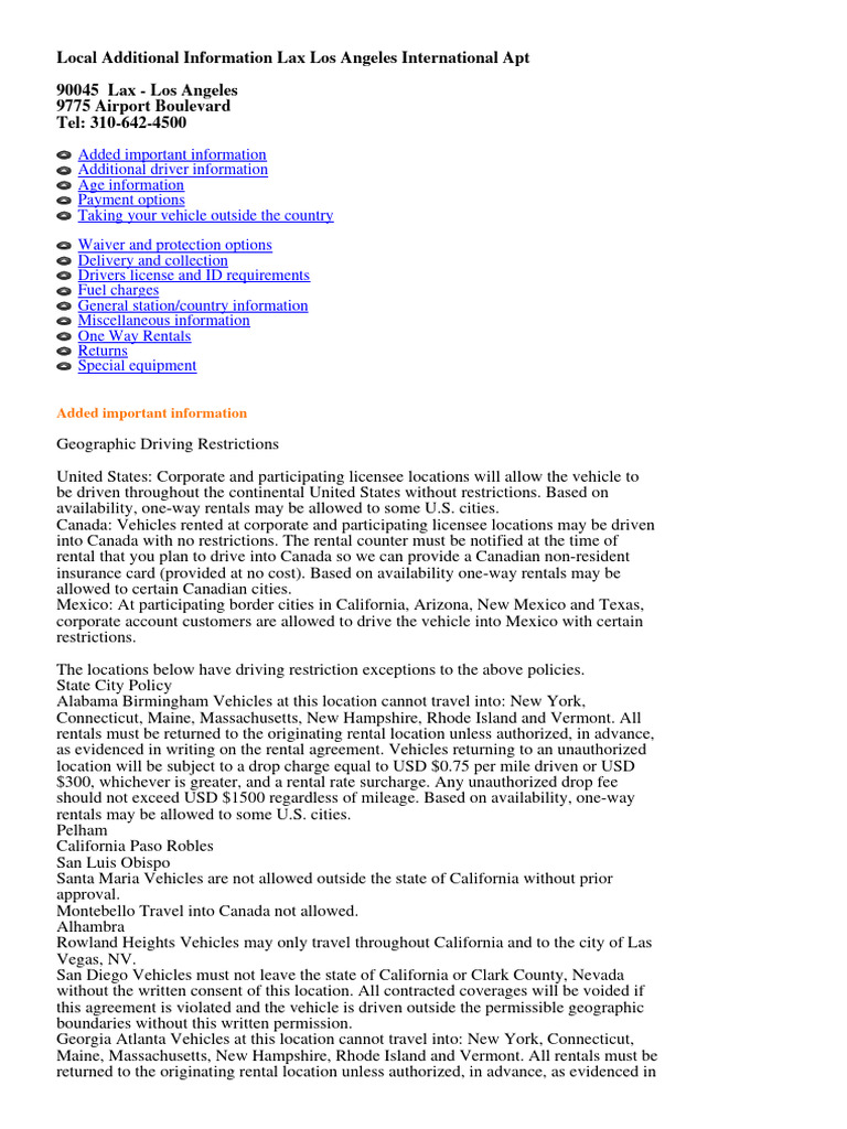 LAX Rental Car Policies and Restrictions | PDF | Credit Card | Arbitration