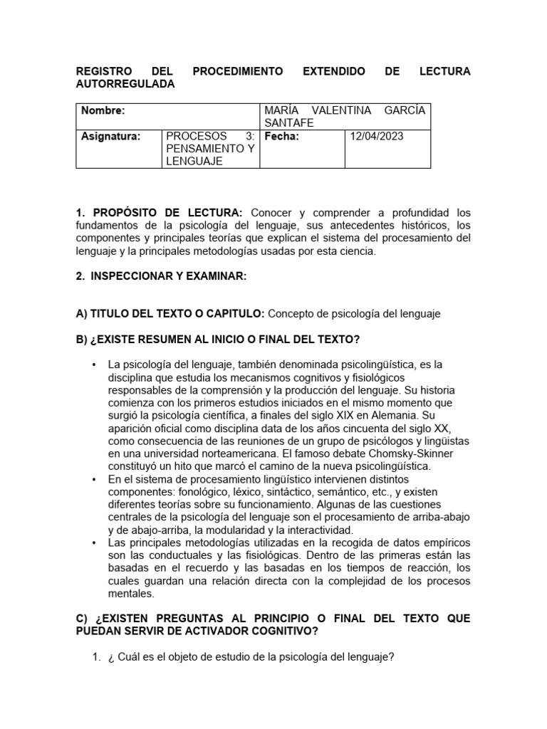 Informe Lenguaje Cap 1 Pdf Psicolingüística Palabra