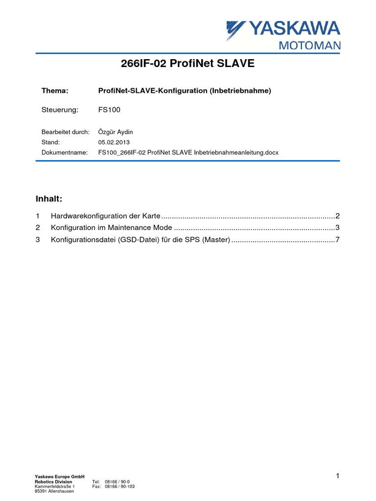 FS100 - 266IF-02 ProfiNet SLAVE Inbetriebnahmeanleitung | PDF