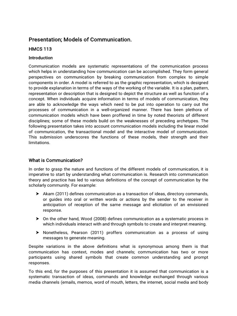 Models Of Communication Networks