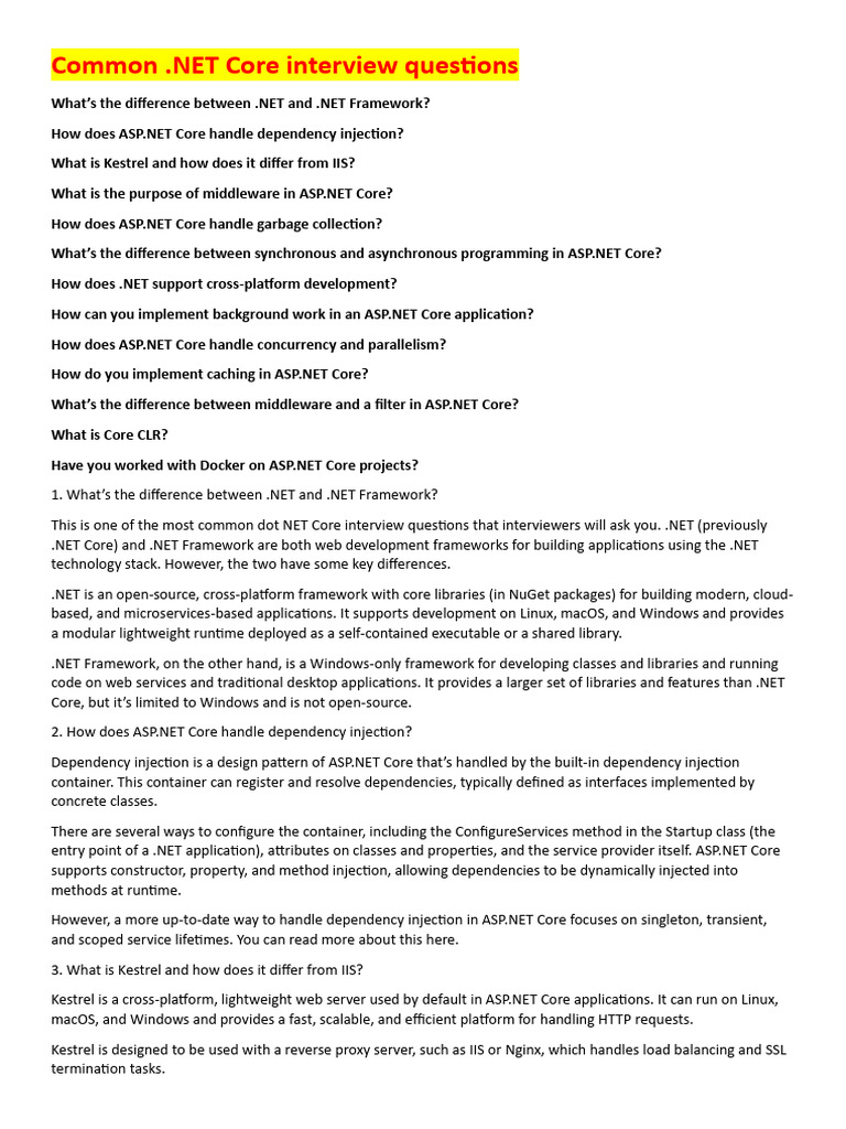 .NET Core Interview Questions Guide | PDF | Microsoft Azure | Cloud ...
