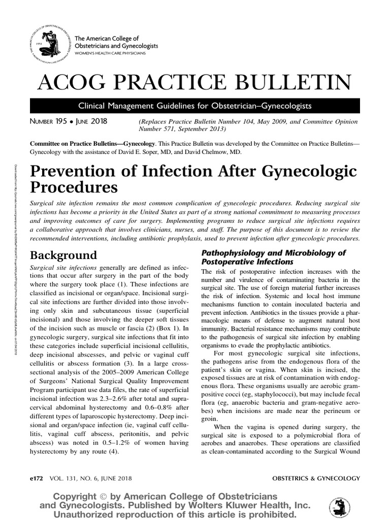 ACOG Guidelines on Infection Prevention | PDF | Surgery | Infection