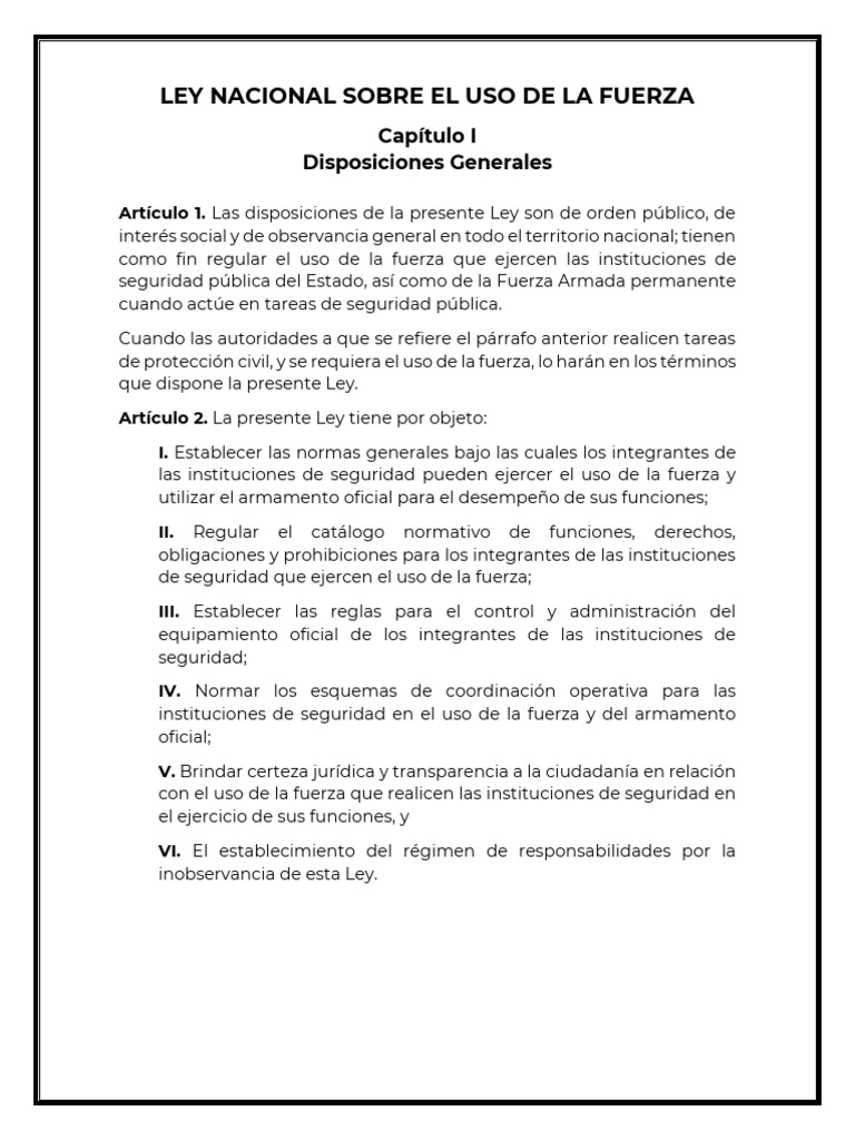 Ley Nacional sobre Uso de la Fuerza | PDF | Policía | Institución
