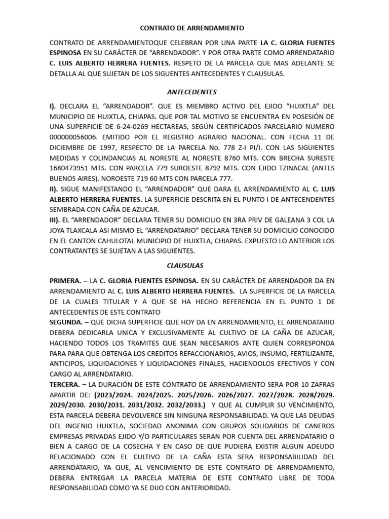 Contrato de Arrendamiento Viejito Descargar gratis