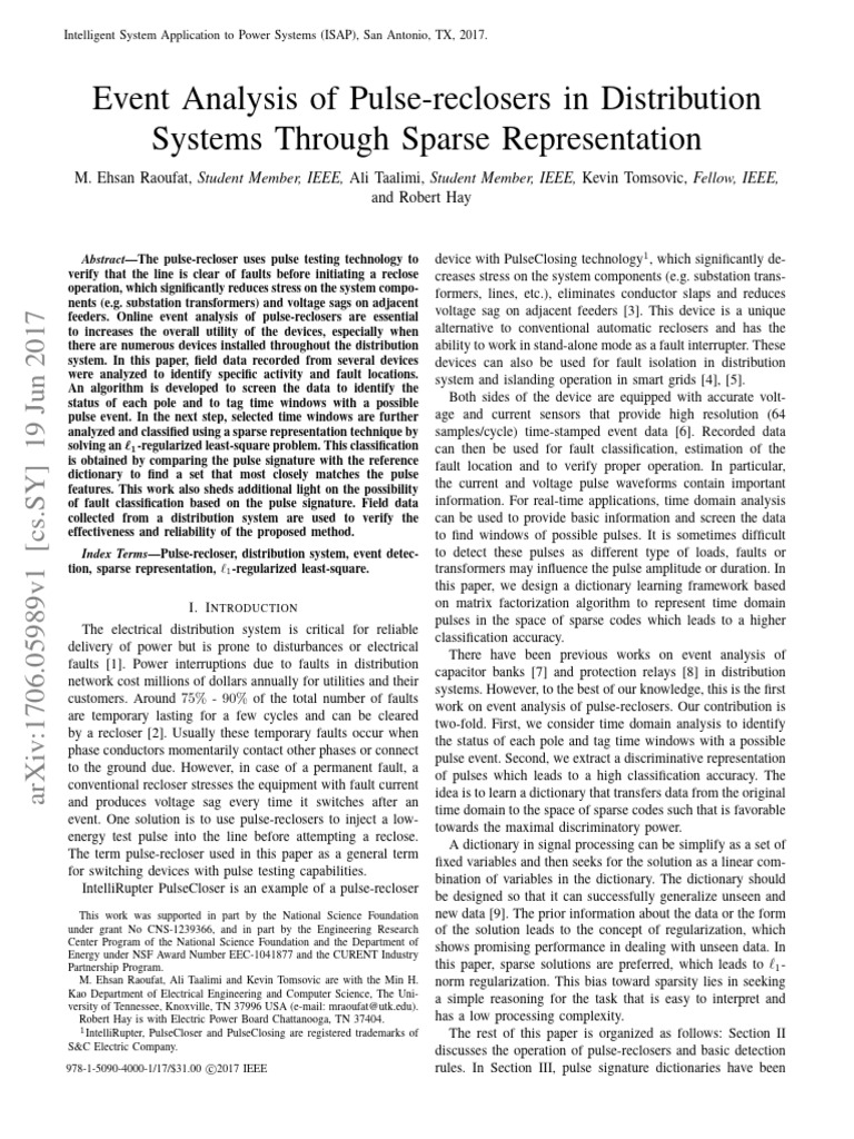 Event analysis of pulse reclosers in distribution systems through