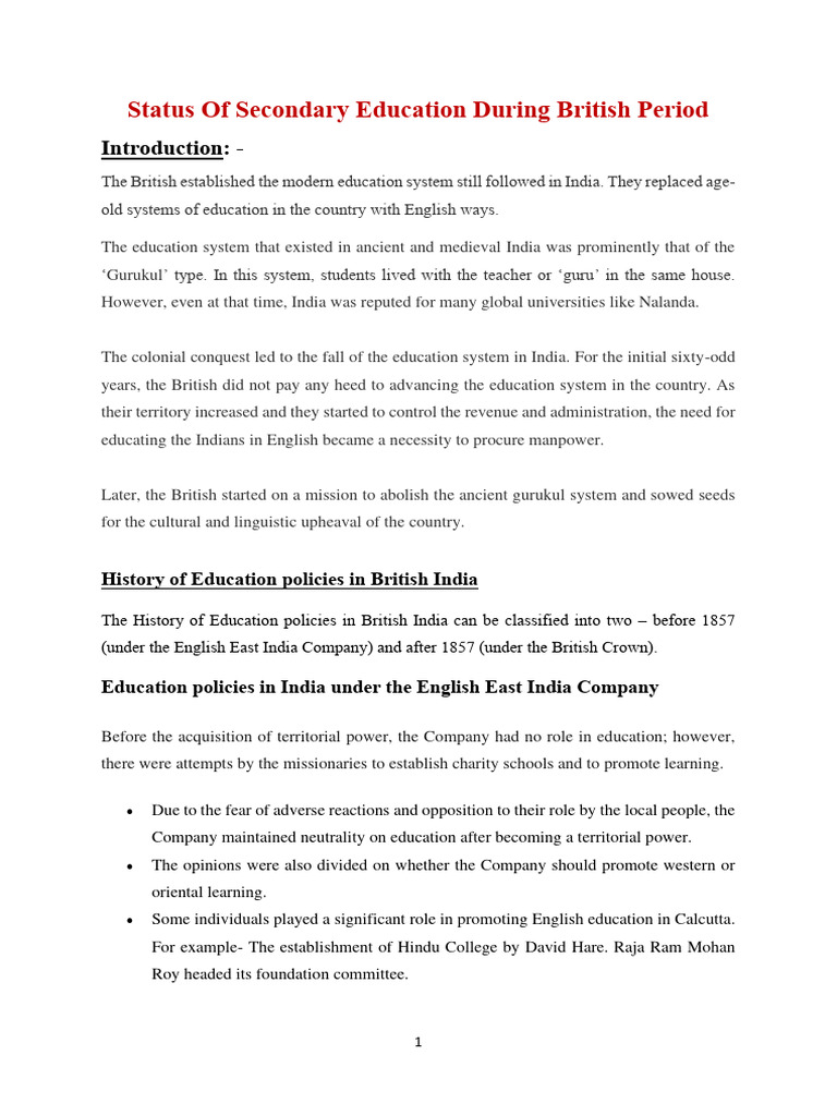 Secondary Education in British India | PDF | British Raj