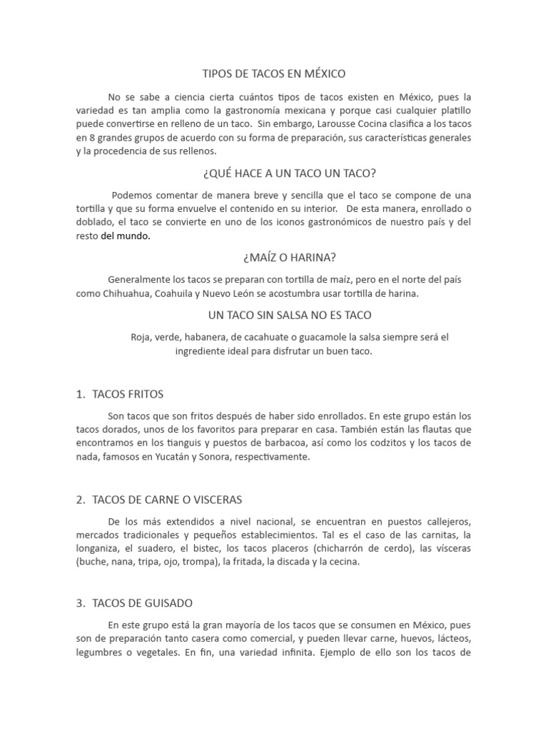 Variedad de Tacos en México | PDF | Taco | Cocina mexicana