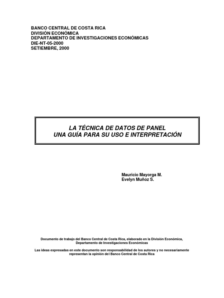 Datos de Panel | PDF | Mínimos cuadrados ordinarios | Modelo de efectos ...