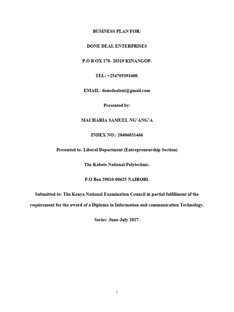 Business Plan for Done Deal Enterprises | PDF | Retail | Sales