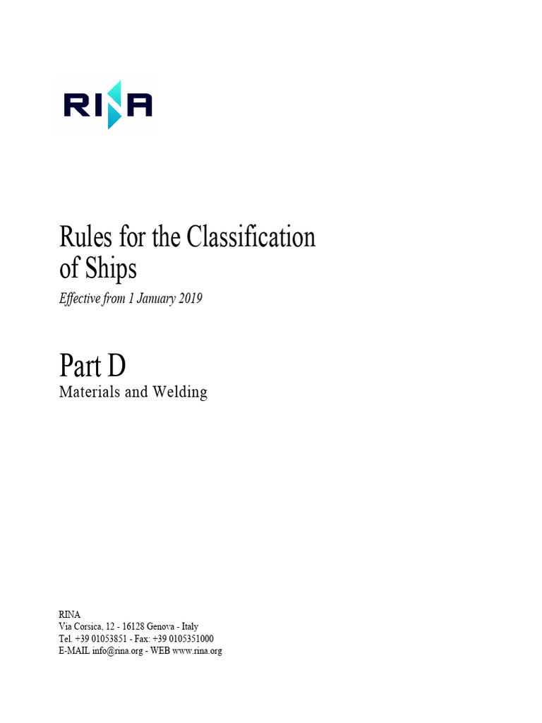 RINA Classification Rules Overview | PDF | Pipe (Fluid Conveyance) | Steel