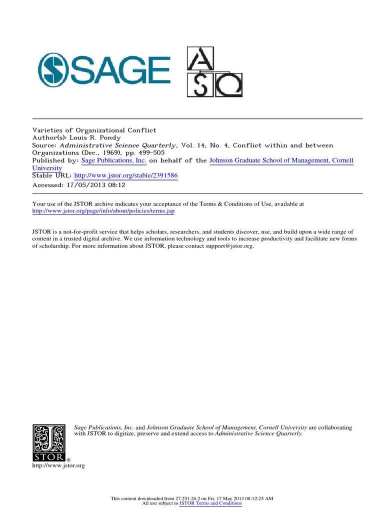 Pondy's Model of Organizational Conflict | PDF | Attitude (Psychology ...