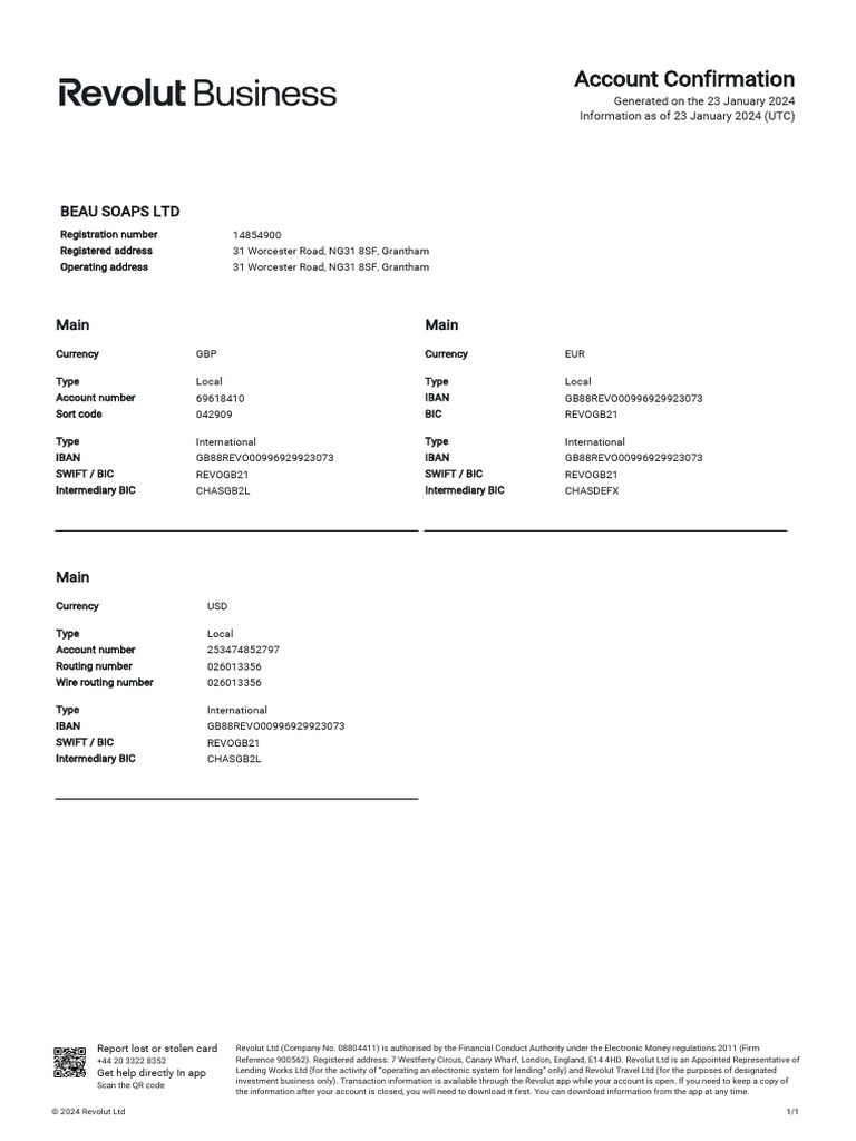 Revolut Account and SWIFT Information | PDF | Banking | Banking Technology