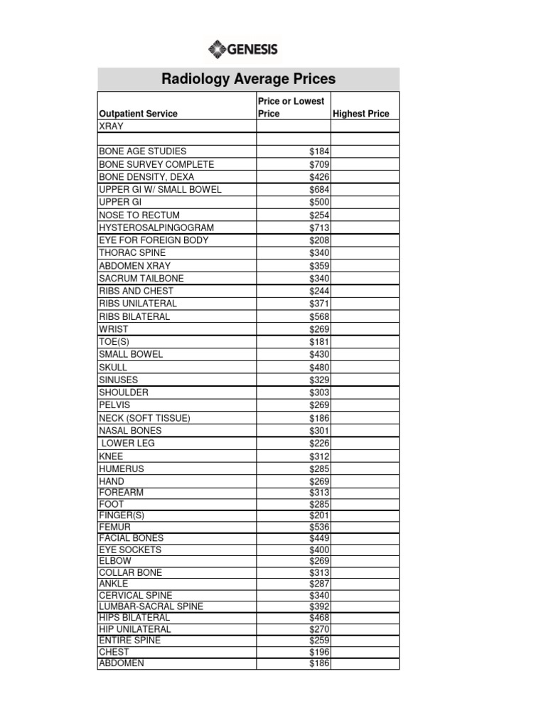 Outpatient Imaging Service Prices | PDF | Vertebral Column | Abdomen