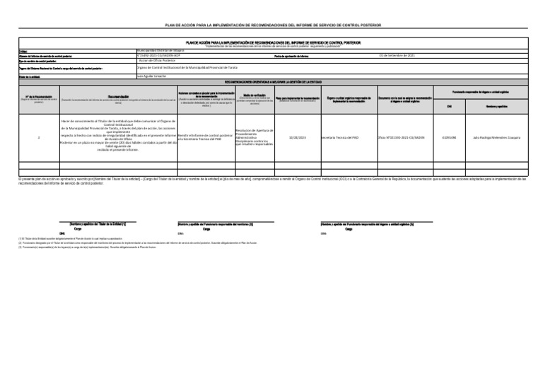Plan de Acción para Control Posterior | PDF | Gobierno