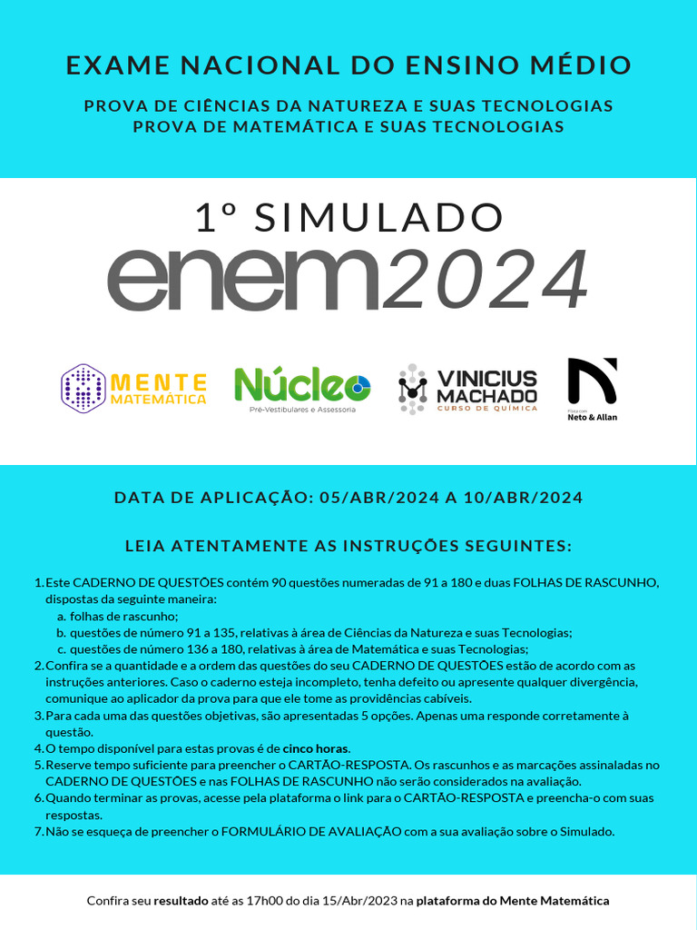 Simulado ENEM 2024: Matemática e Ciências | PDF | Calor | Magnetismo
