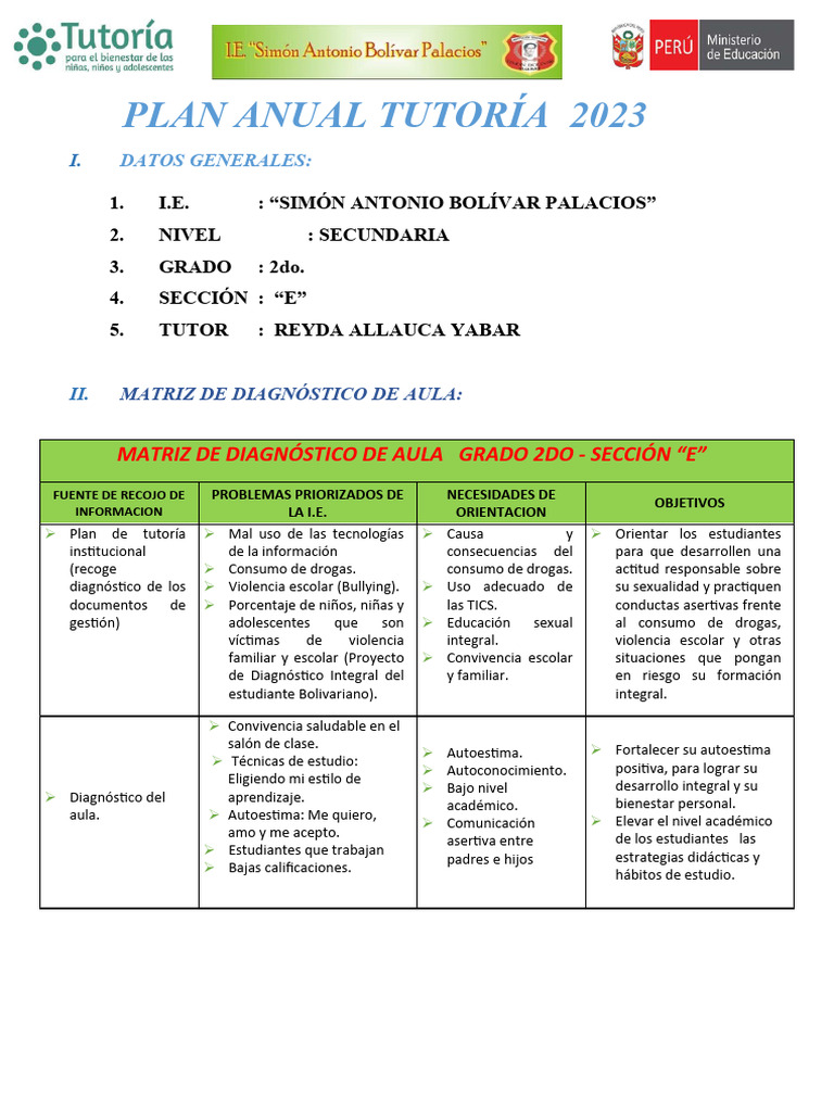 Plan Tutoría Secundaria 2023 | PDF | Conceptos psicologicos