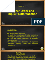 Lesson 11 Higher Order and Implicit Differentiations