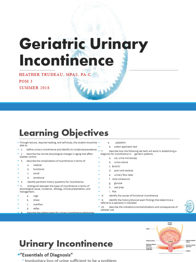 Geriatric Urinary Incontinence PDF Urinary Incontinence Urination