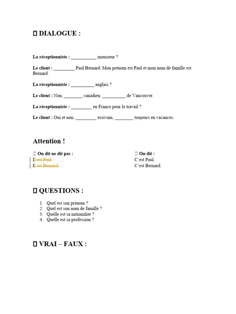 Dialogue simple en français pour débutants | PDF