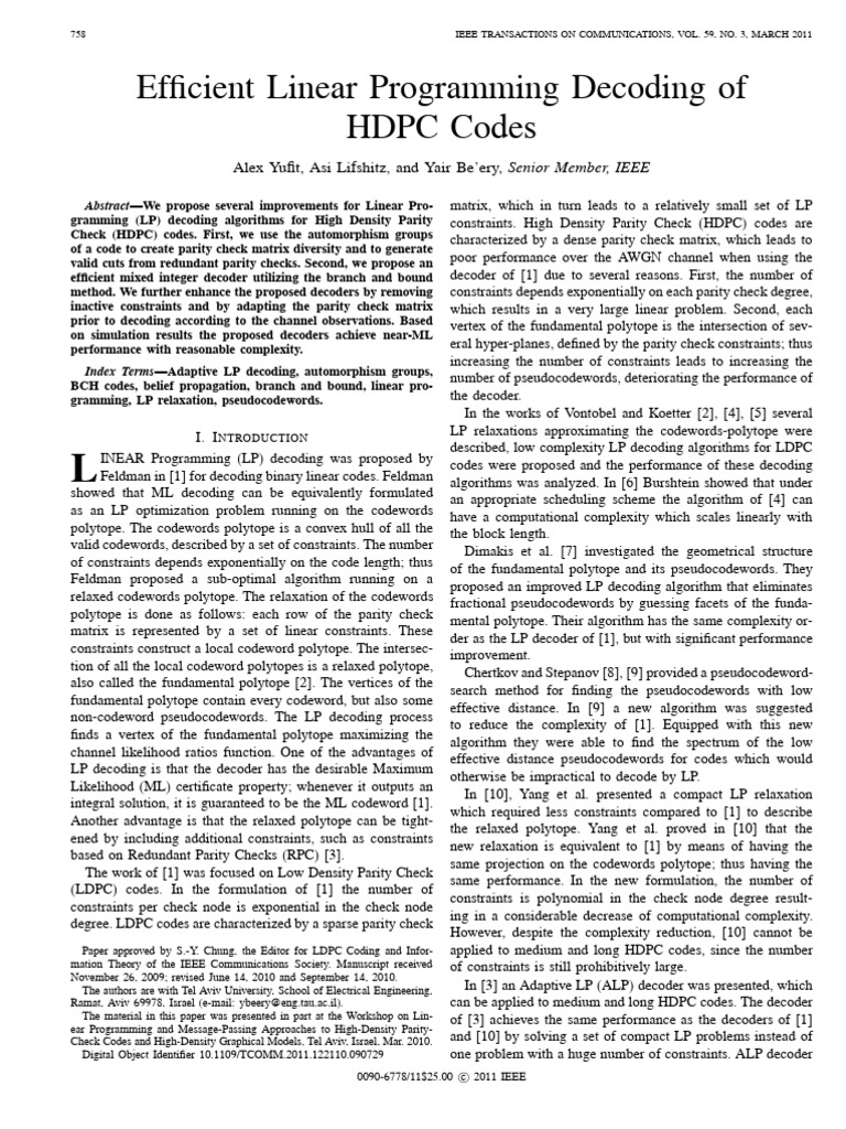 Paper - 2011 - Efficient Linear Programming Decoding of HDPC Codes ...