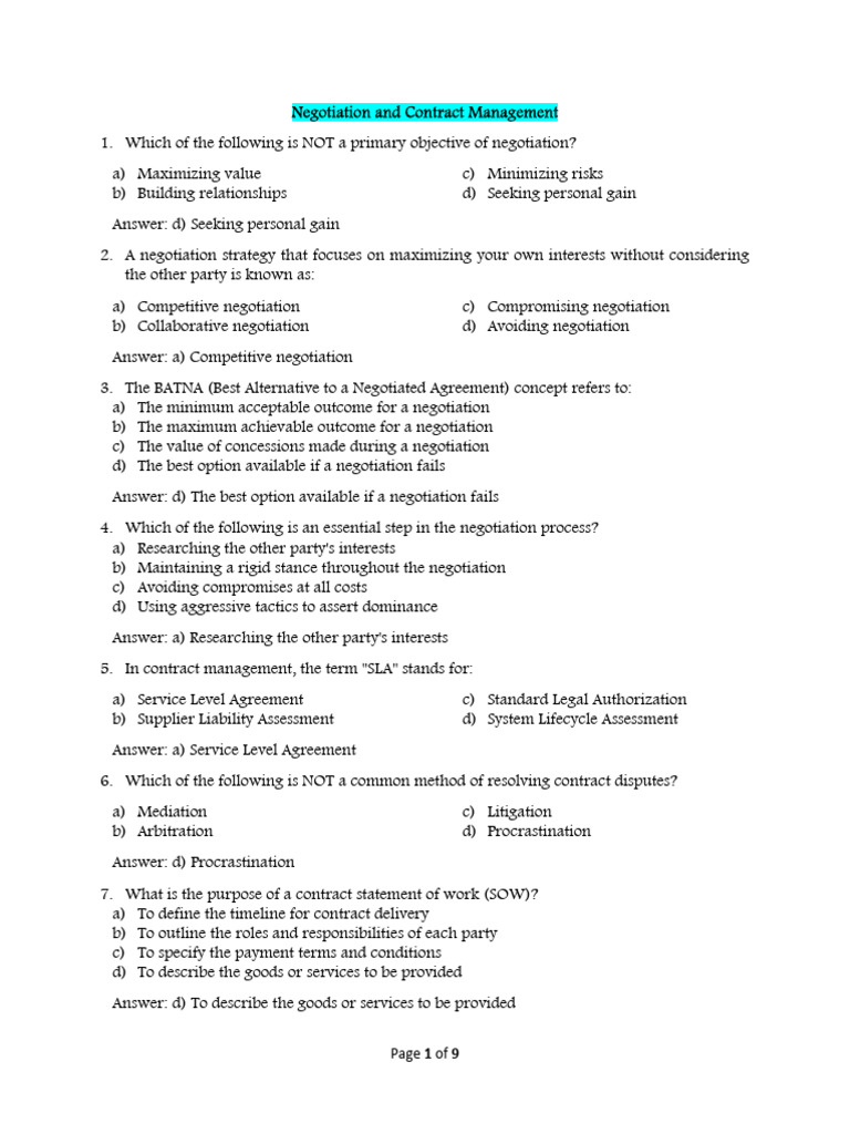 Negotiation And Contract Management Pdf Negotiation Breach Of
