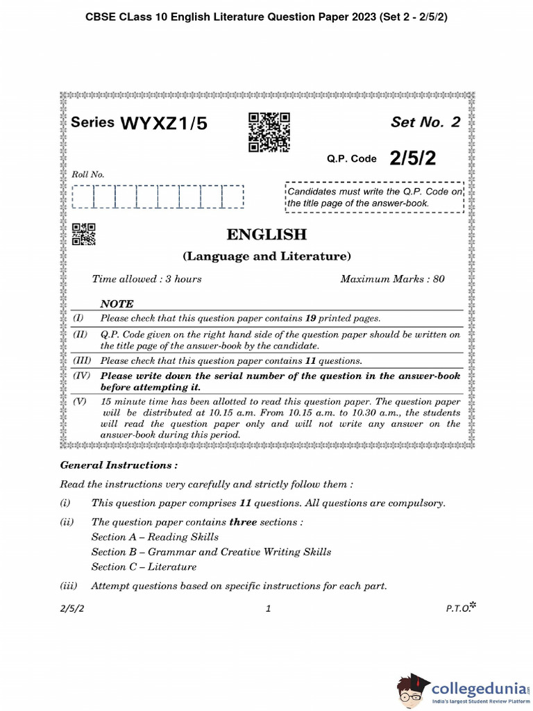 CBSE CLass 10 English Literature 2023 Set 2 2 5-2 | PDF | Sports ...