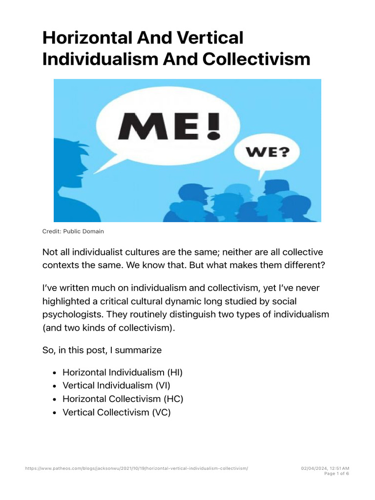 Horizontal and Vertical Individualism and Collectivism - Brad Vaughn ...