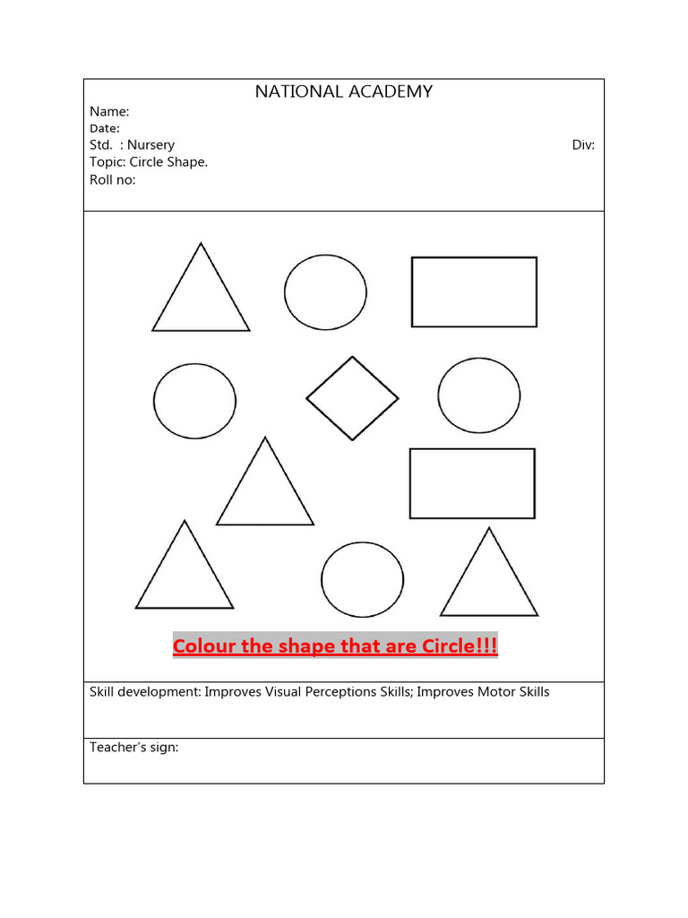 Circle Shape Worksheet Nursery | PDF