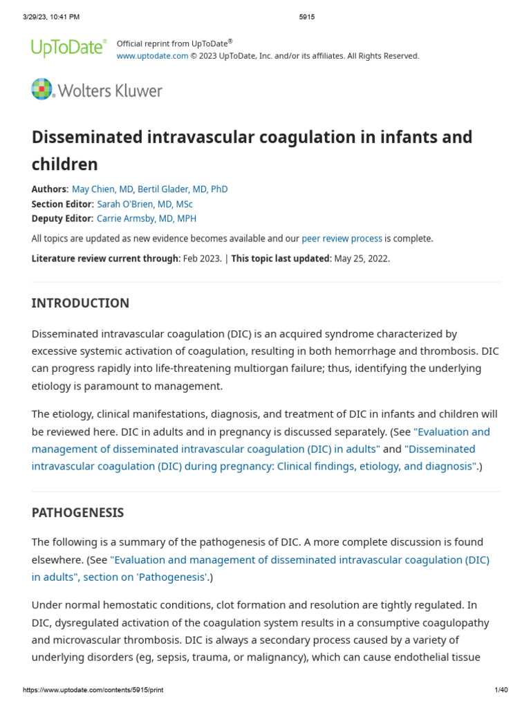 Disseminated Intravascular Coagulation in Infants and Children | PDF ...