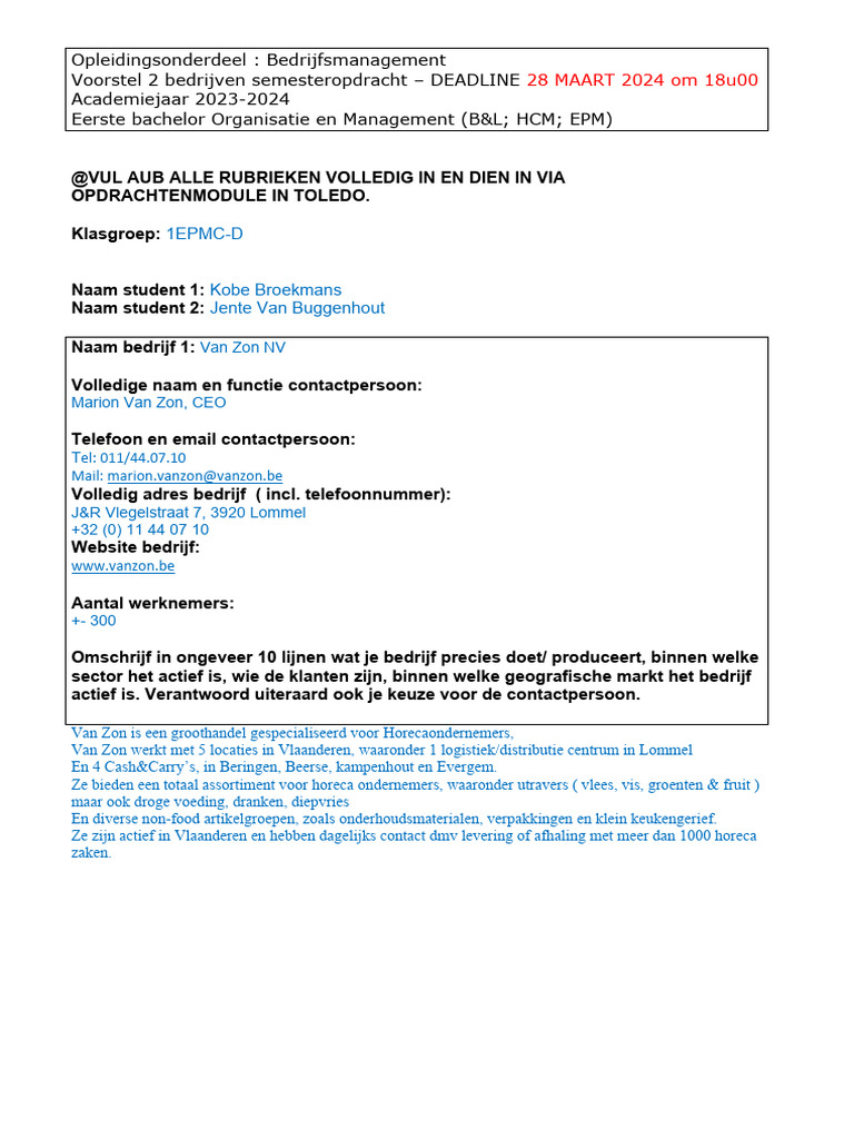 Voorstel Bedrijf Opdracht | PDF