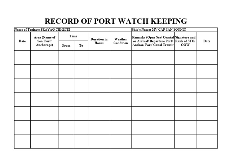 Record of Port of Watch Keeing | PDF