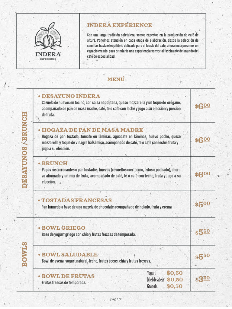 Menú Café Indera: Experiencia Gastronómica | PDF | Bebida | Martini ...