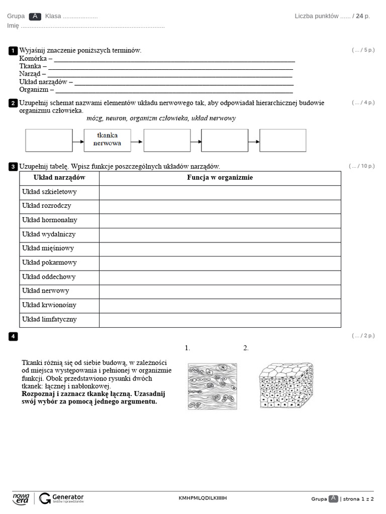 Organizm Człowieka Jako Funkcjonalna Całość Sprawdzian Organizm_czowieka_jako_funkcjonalna_caosc_Test_z_widoczna_punktacja | PDF