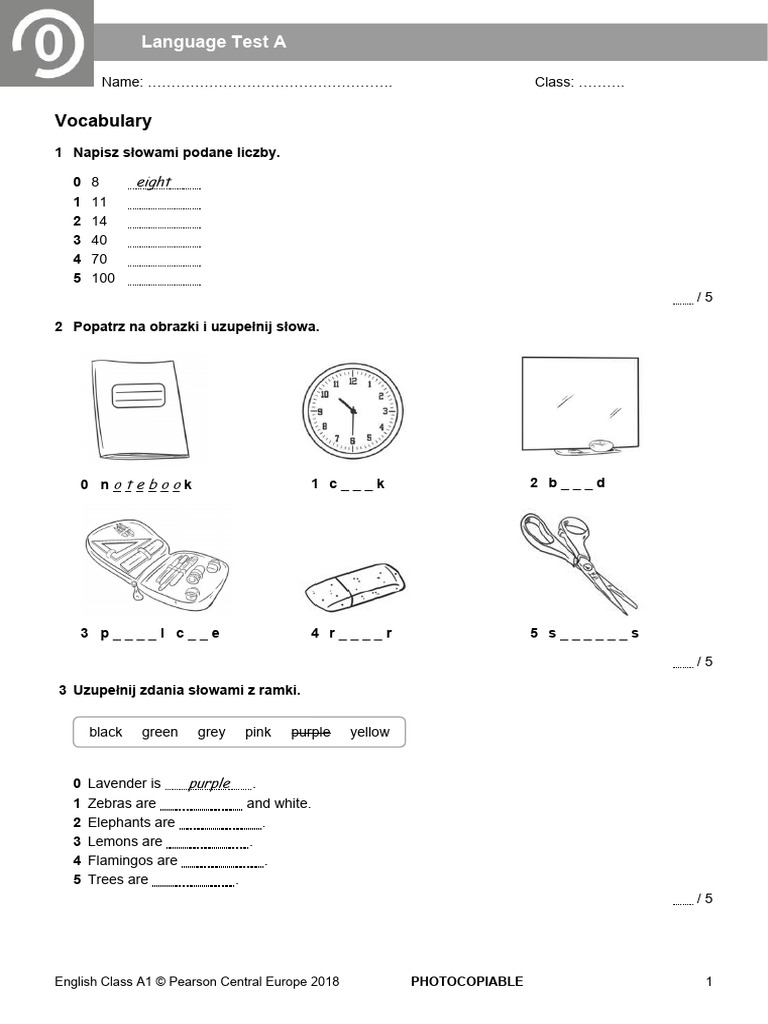 ECA1 - Tests - Language Test 0A - New2018 | PDF