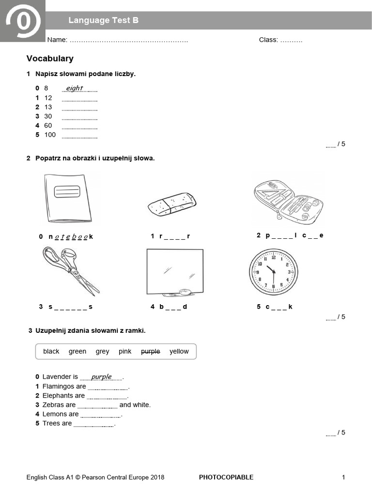 ECA1 - Tests - Language Test 0B - New2018 | PDF