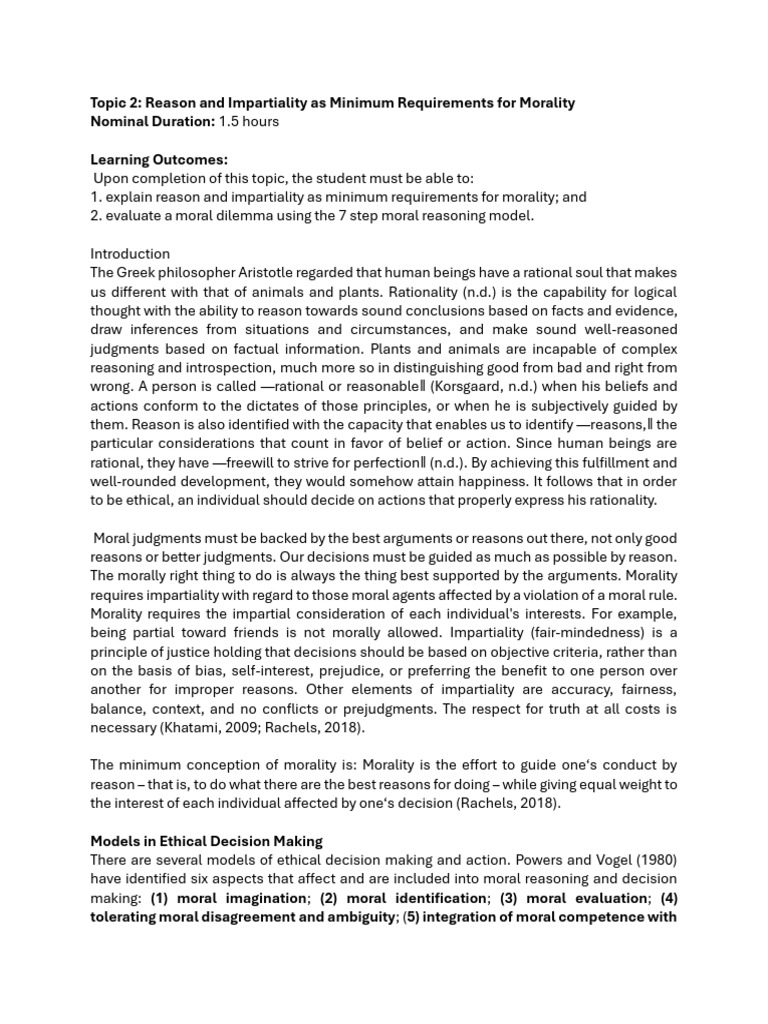 Part 3 module 2 reason and impartiality as minimum requirements for