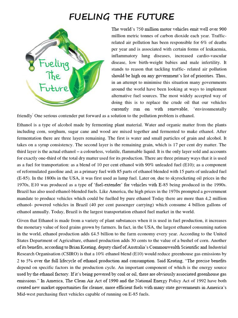 Ethanol as a Sustainable Fuel Solution | PDF | Ethanol Fuel | Gasoline