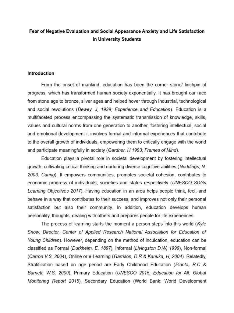 FNE, SAA, and Life Satisfaction in Students | PDF | Anxiety | Social ...