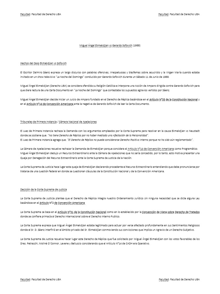 Miguel Angel Ekmekdjian vs Gerardo Sofovich PDF Tribunal Supremo de