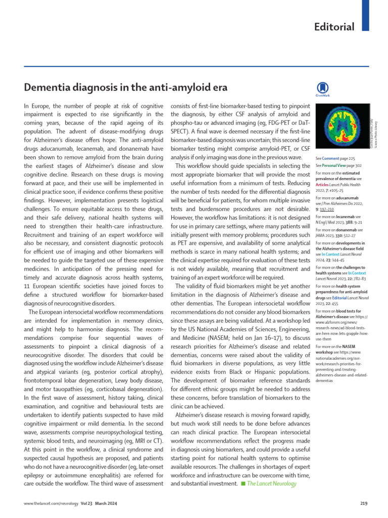 Dementia Diagnosis in The Anti Amyloid Era - Laneur | PDF | Dementia ...