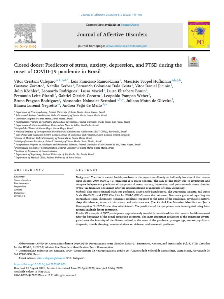 COVID-19 Mental Health Impact in Brazil | PDF | Anxiety Disorder ...