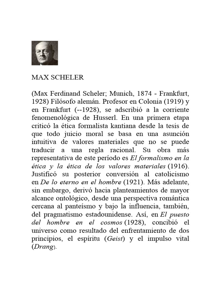 Max Scheler: Ética y el Hombre en el Cosmos | PDF | Pensamiento | Alma