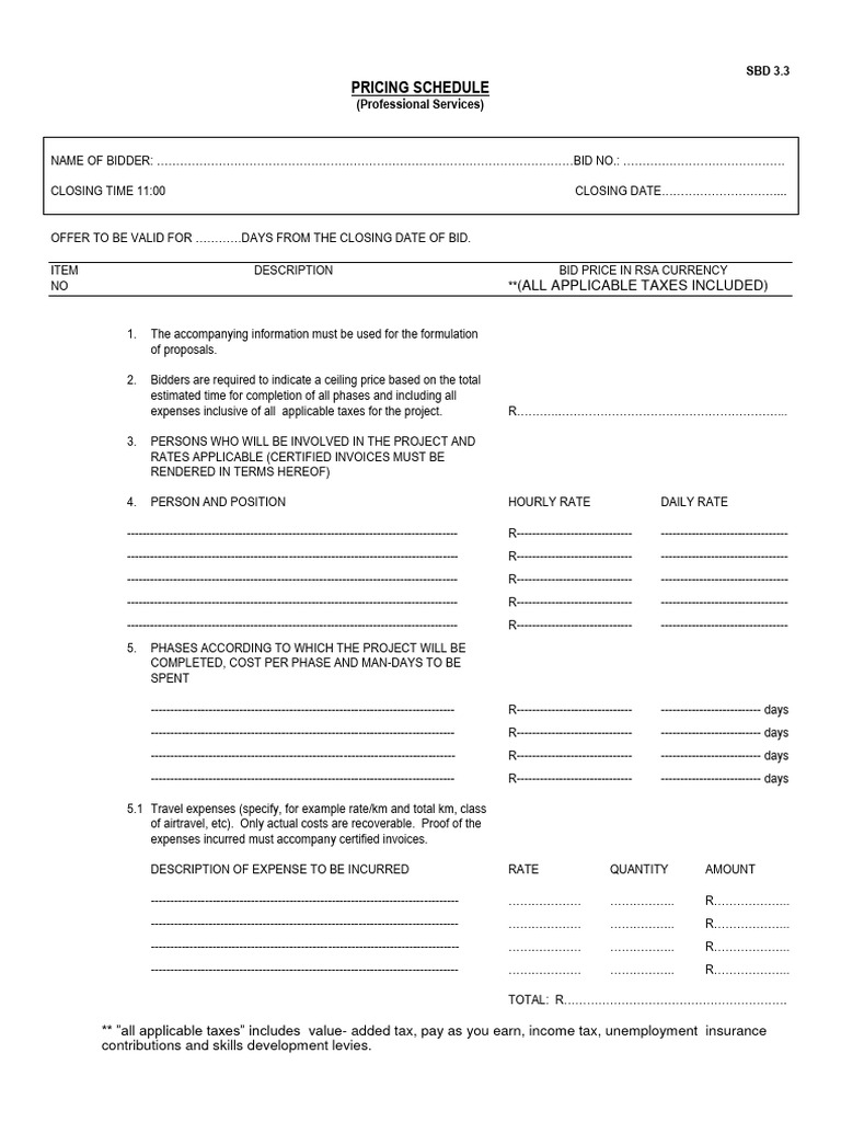 Professional Services Pricing Schedule | PDF | Taxes | Expense