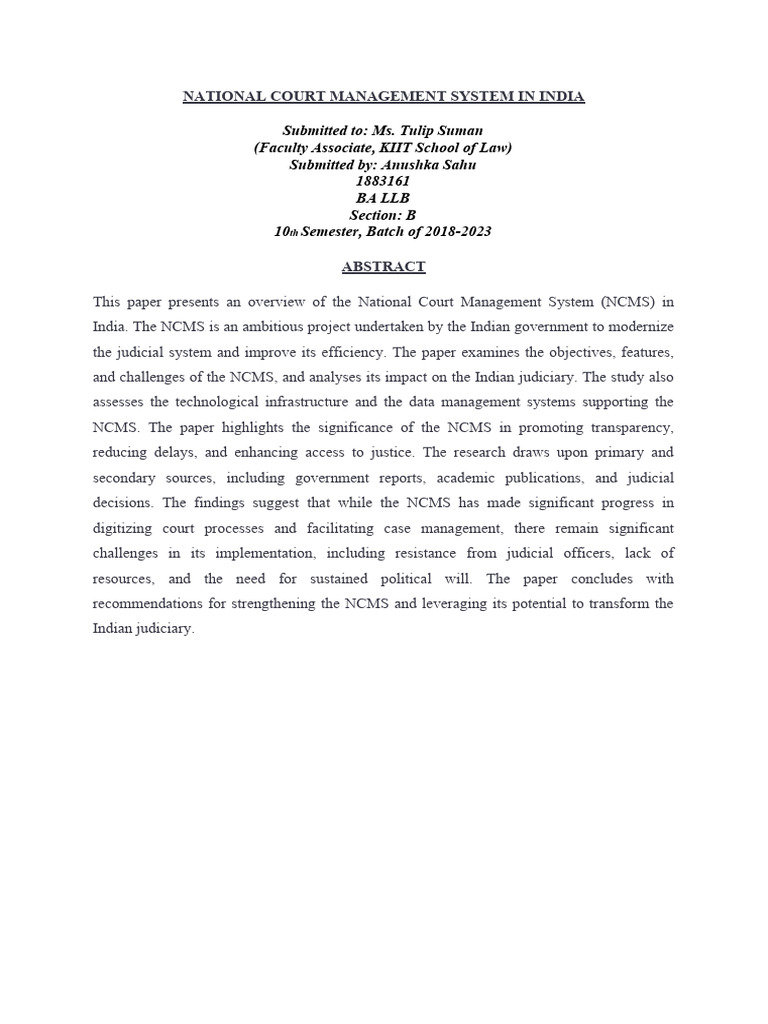 National Court Management System in India PDF Judge Artificial