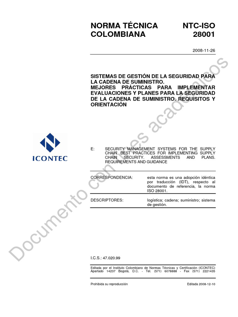 Norma ISO 28001. | PDF | aduana | Cadena de suministro