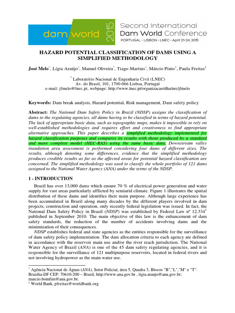 Simplified Dam Hazard Classification Method | PDF | Discharge ...