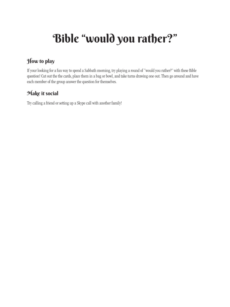 Bible Would You Rather | PDF | Jesus | Torah Books