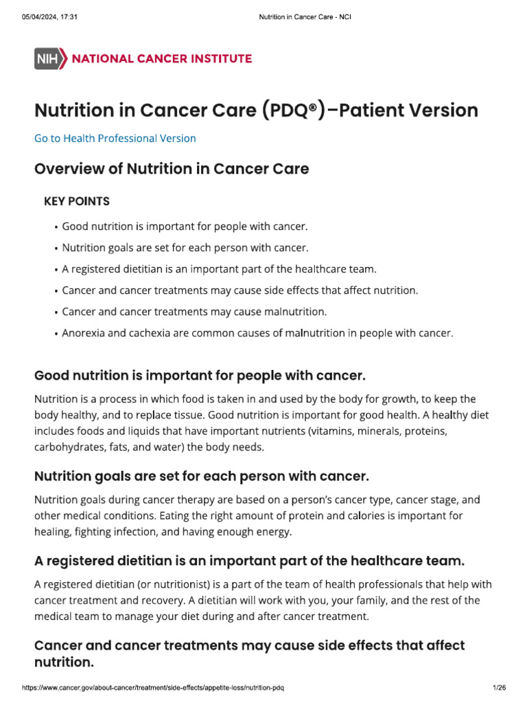 Cancer in Nutrition | PDF