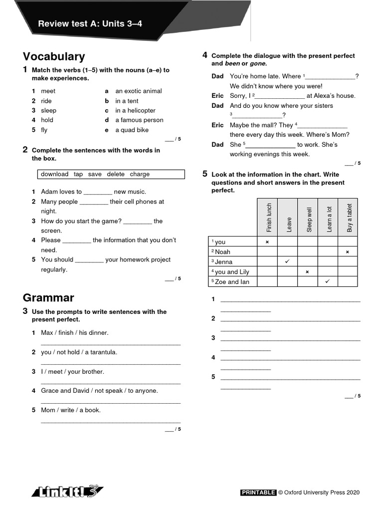 Vocabulary and Grammar Review Test | PDF | Linguistics